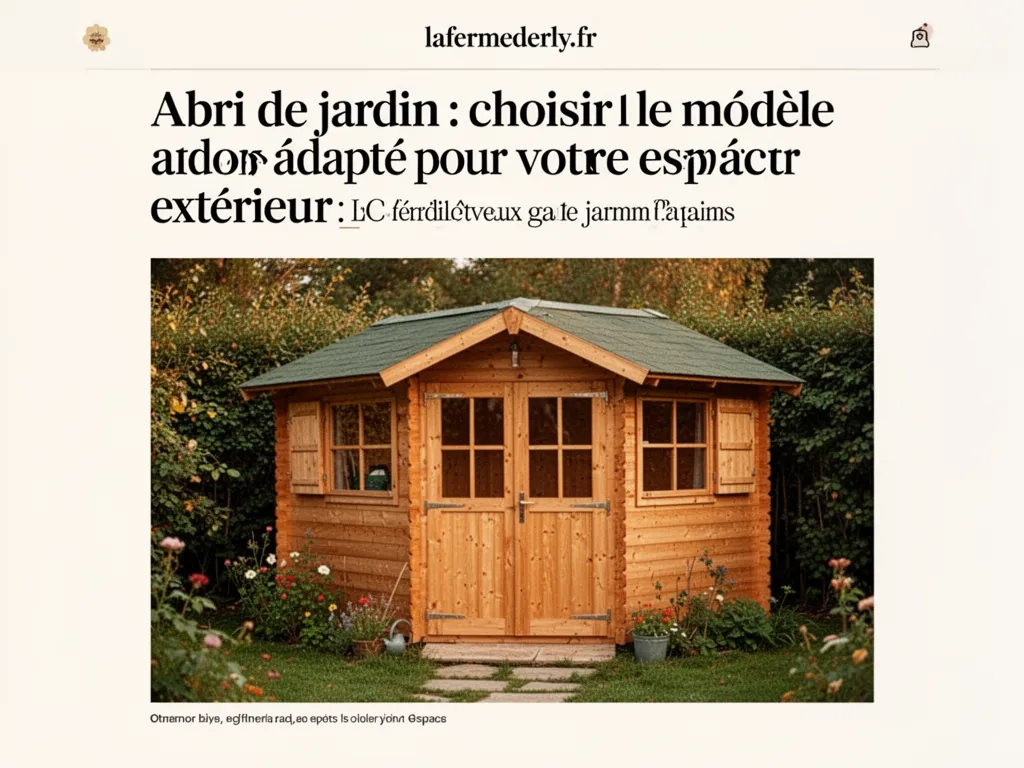 Abri de jardin en bois avec outils de jardinage et plantes en pot à l'intérieur